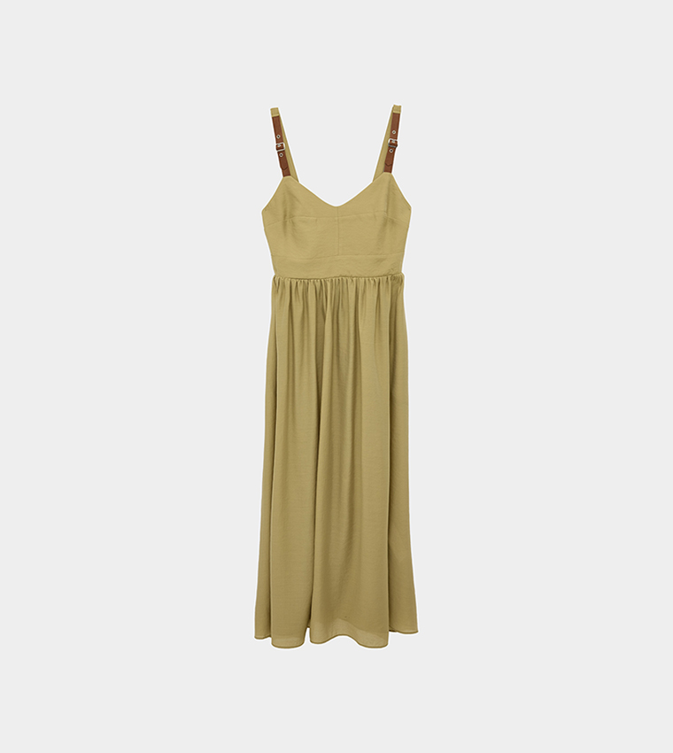 Solid Strappy Midi Dress
