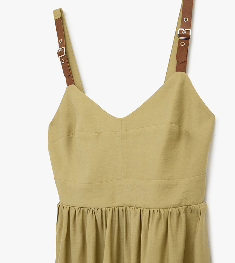Solid Strappy Midi Dress