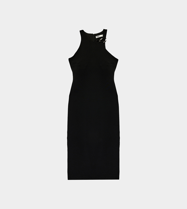 Solid Halterneck Midi Dress