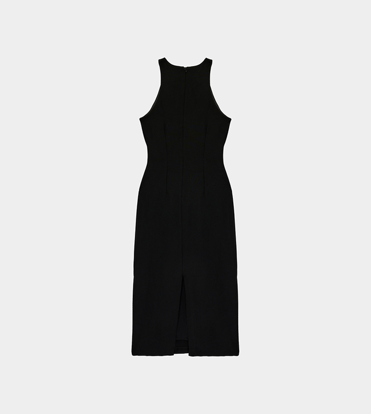 Solid Halterneck Midi Dress