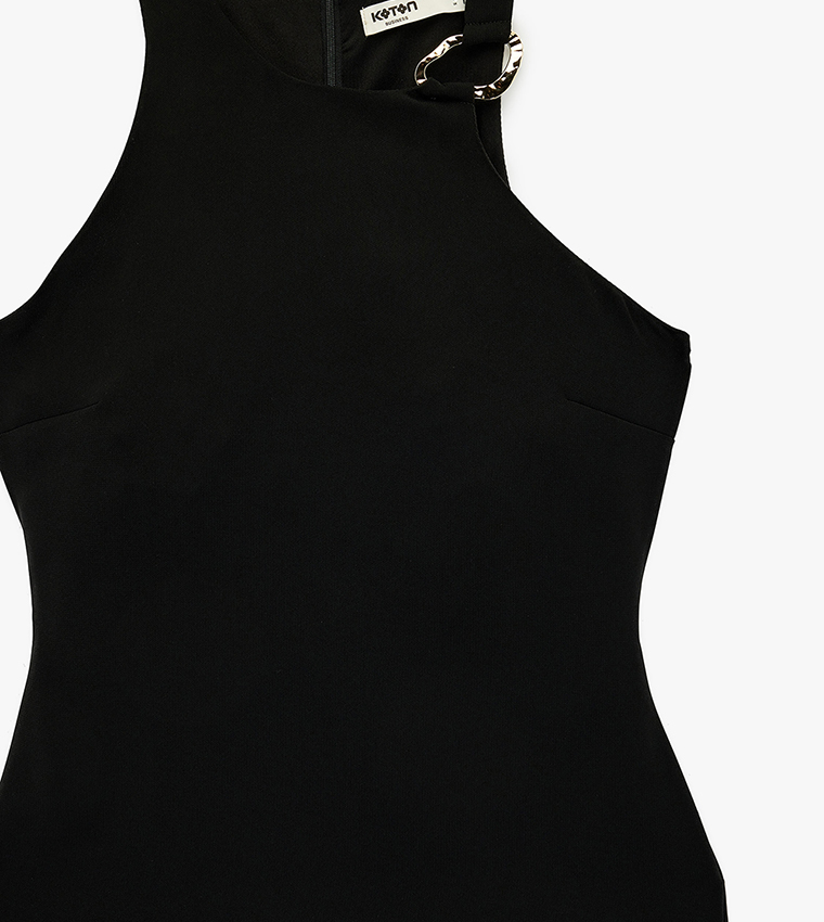 Solid Halterneck Midi Dress