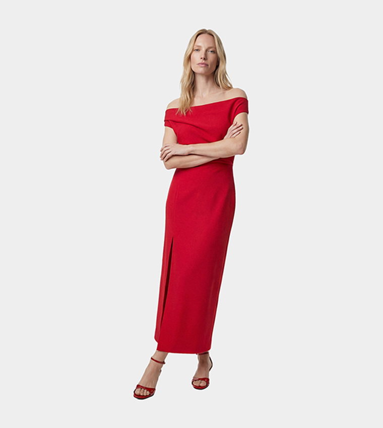 Draped Asymmetric Shoulder Midaxi Dress