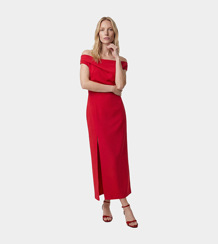 Draped Asymmetric Shoulder Midaxi Dress