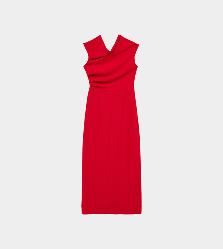 Draped Asymmetric Shoulder Midaxi Dress