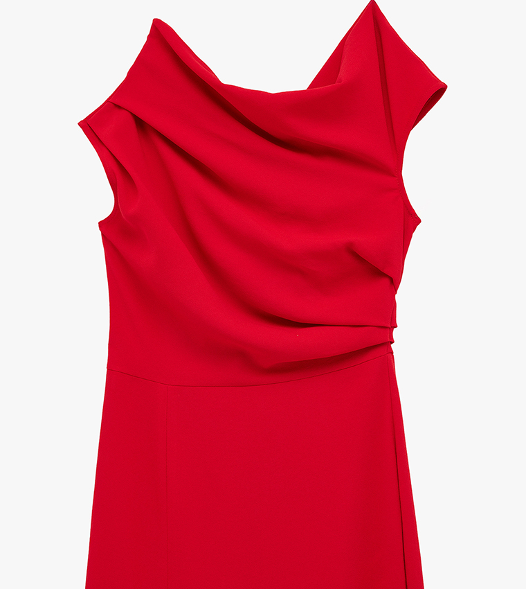 Draped Asymmetric Shoulder Midaxi Dress
