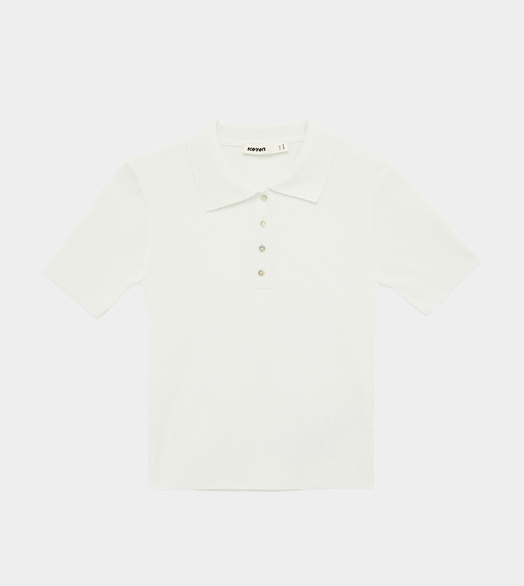 Knitted Collared Short Sleeves Sweater