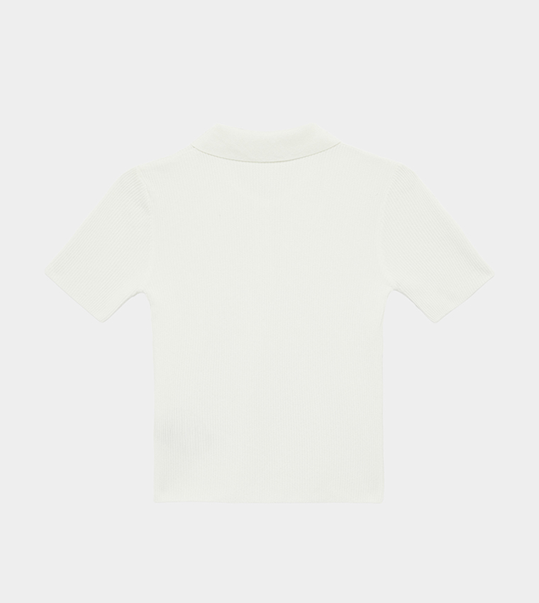 Knitted Collared Short Sleeves Sweater