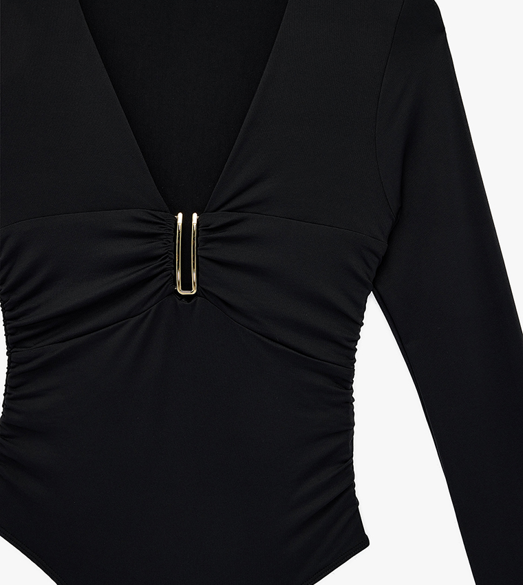 Ruched V-Neck Bodysuit Top