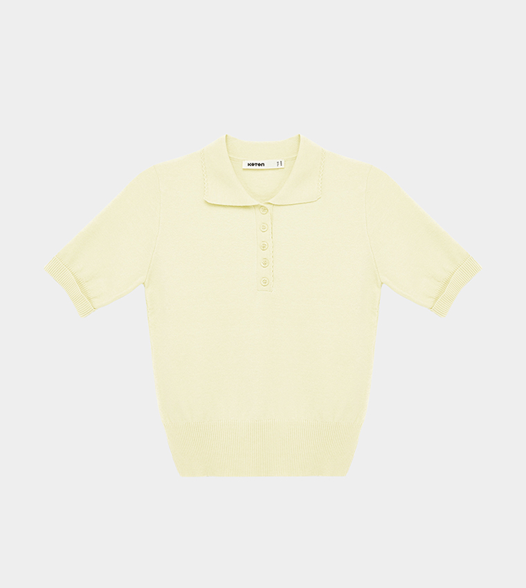 Knitted Collared Short Sleeves Sweater