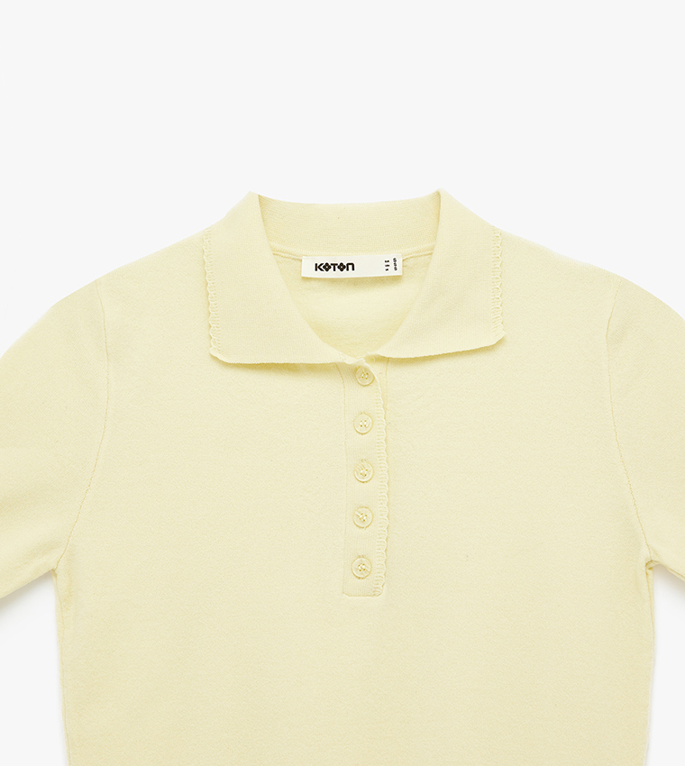 Knitted Collared Short Sleeves Sweater