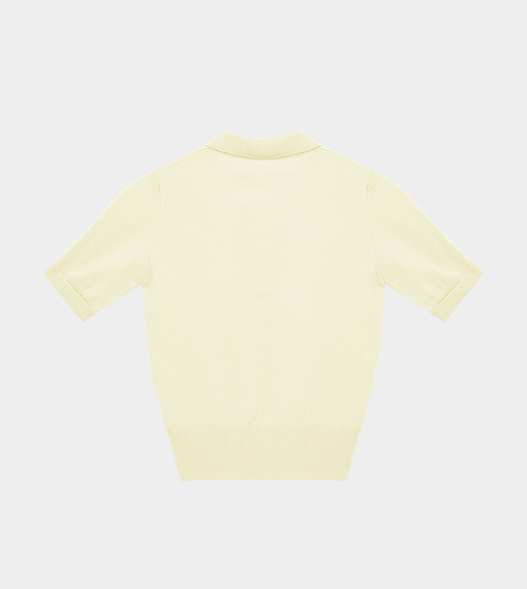 Knitted Collared Short Sleeves Sweater