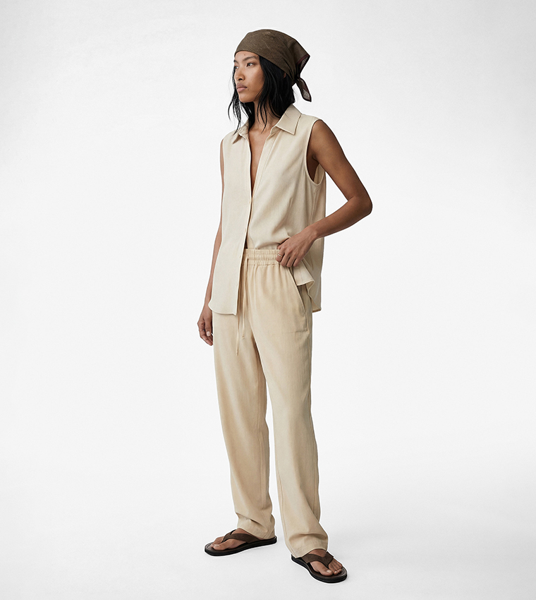 Drawstring Waist Carrot Fit Pants