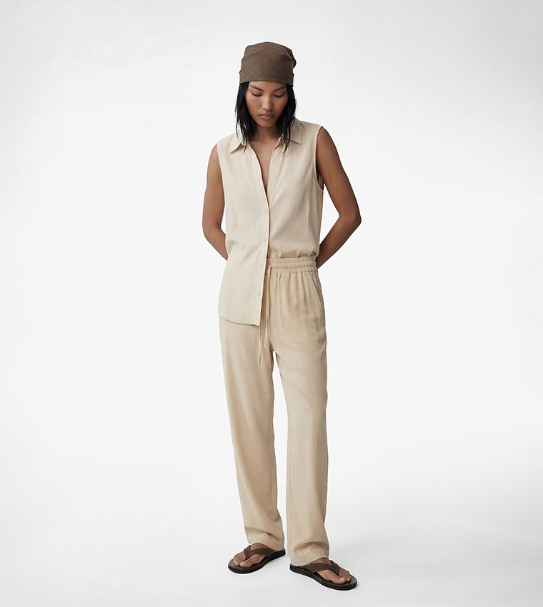 Drawstring Waist Carrot Fit Pants