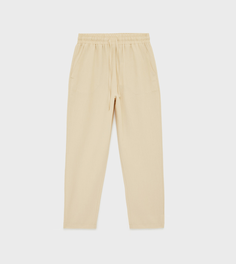 Drawstring Waist Carrot Fit Pants