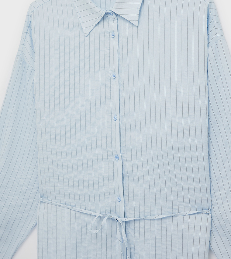 Striped Long Sleeves Oversized Tunic Shirt