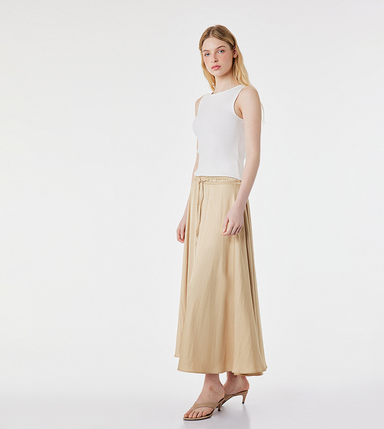 Solid Flared Maxi Skirt