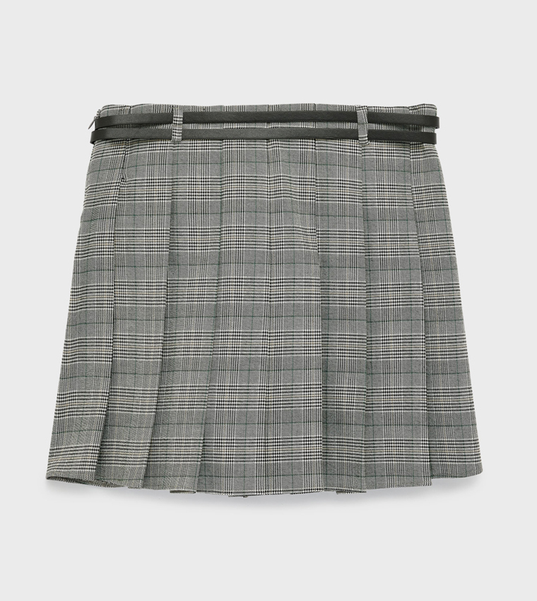 Plaid Belted Mini Skirt