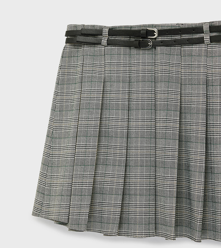 Plaid Belted Mini Skirt
