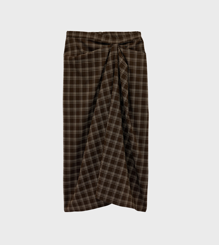 Plaid Asymmetric Midi Skirt
