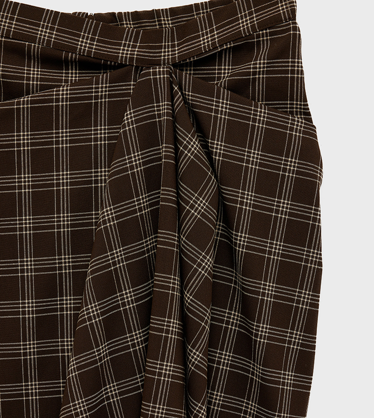 Plaid Asymmetric Midi Skirt