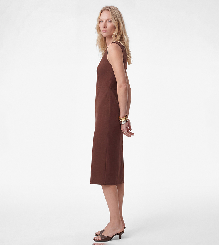 Solid Front Slit Sheath Midi Dress