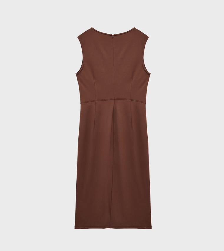 Solid Front Slit Sheath Midi Dress