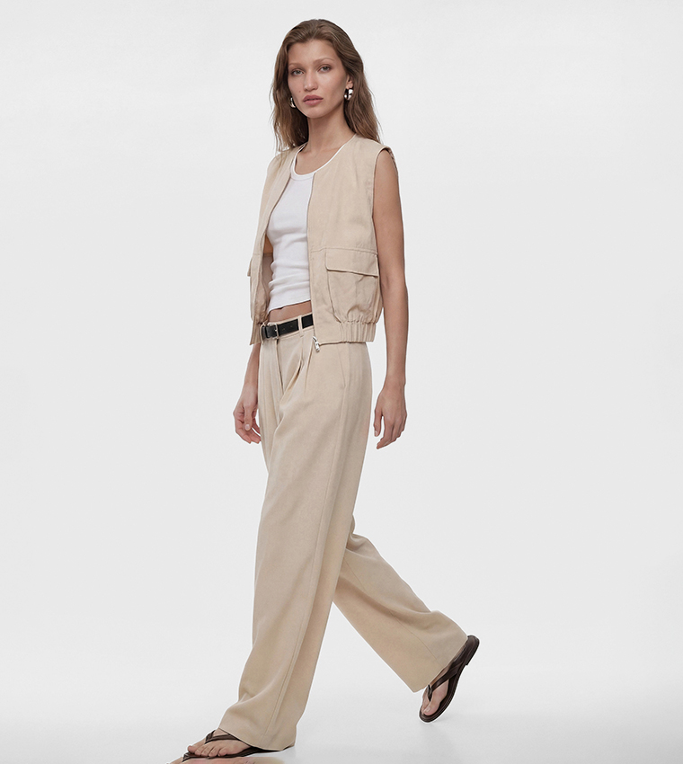 Solid Pleated Wide Leg Trousers