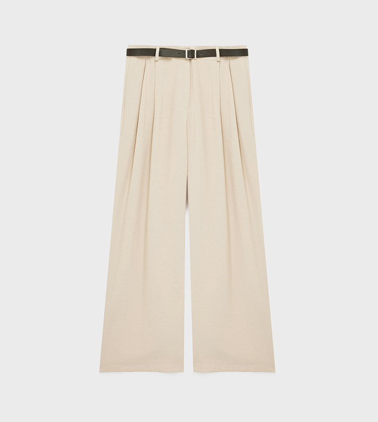 Solid Pleated Wide Leg Trousers