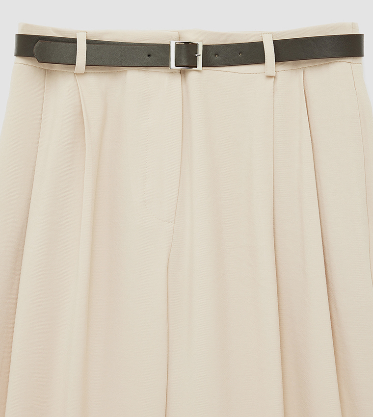 Solid Pleated Wide Leg Trousers