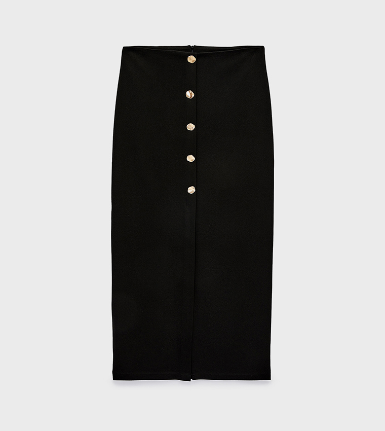 Solid Pencil Midi Skirt
