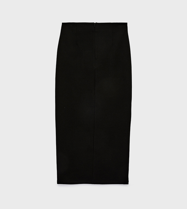 Solid Pencil Midi Skirt