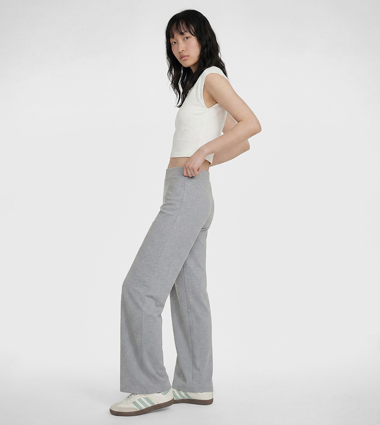 Solid High Rise Wide Leg Trousers