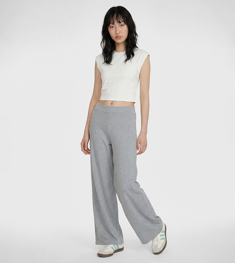 Solid High Rise Wide Leg Trousers