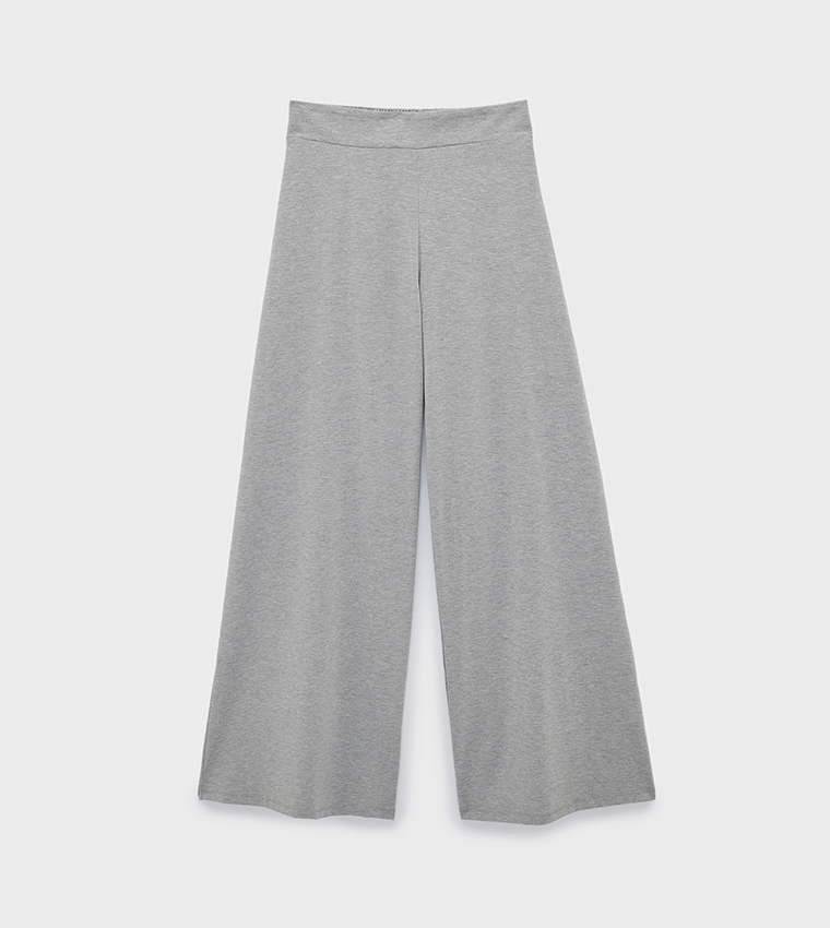 Solid High Rise Wide Leg Trousers