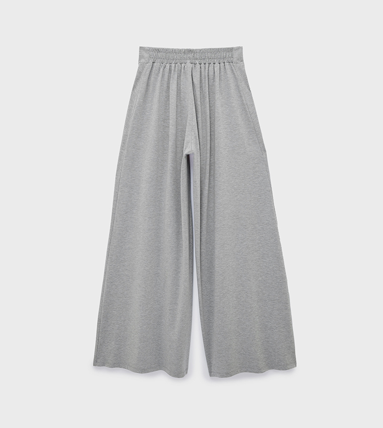 Solid High Rise Wide Leg Trousers