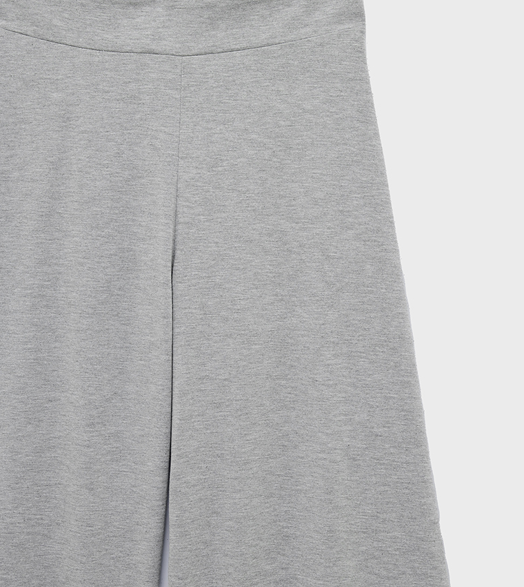 Solid High Rise Wide Leg Trousers