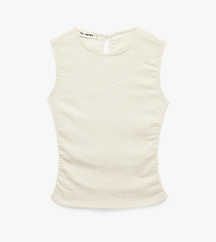 Textured Crew Neck Sleeveless Top