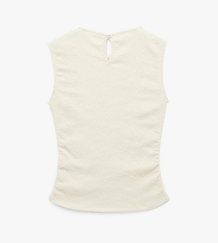 Textured Crew Neck Sleeveless Top