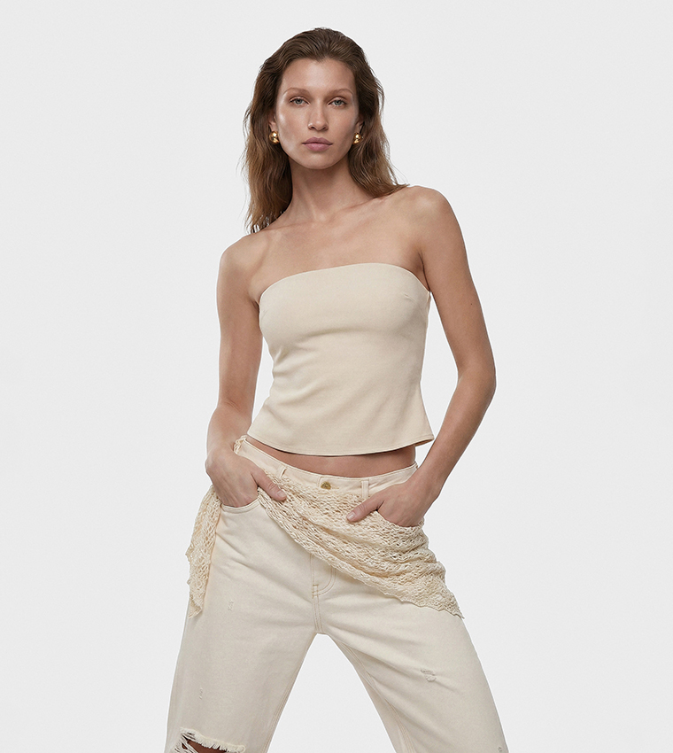 Solid Strapless Cropped Bustier Top