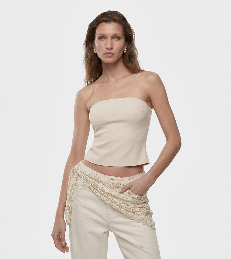 Solid Strapless Cropped Bustier Top