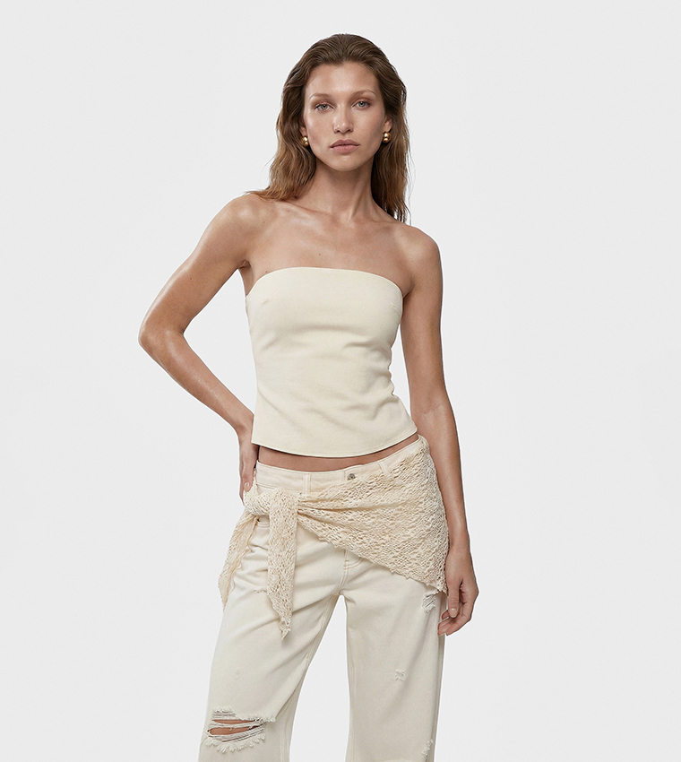 Solid Strapless Cropped Bustier Top