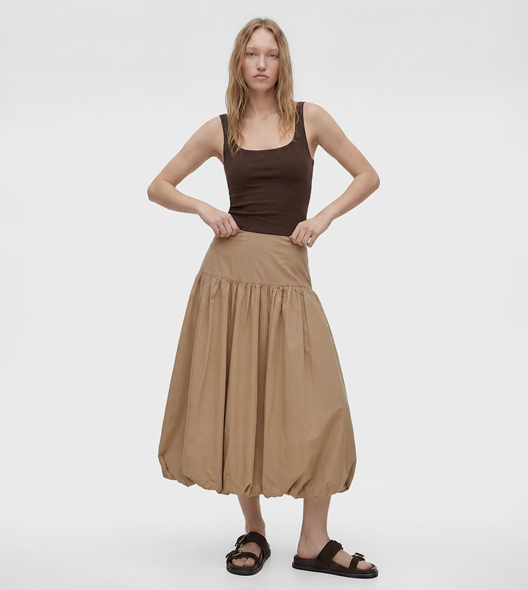 Solid Flared Midi Skirt