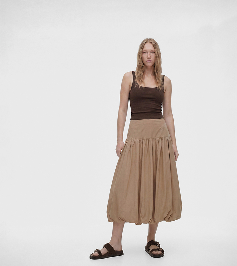 Solid Flared Midi Skirt