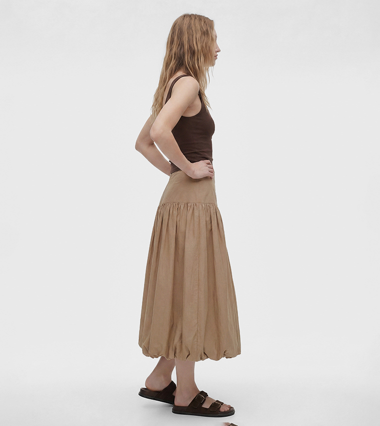 Solid Flared Midi Skirt