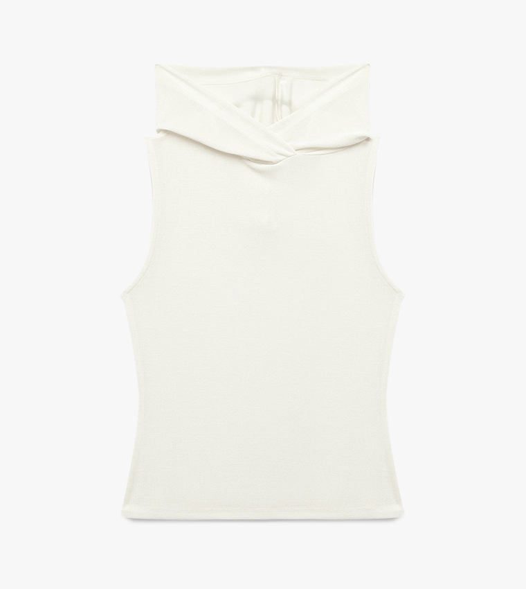 Solid Hooded Neck Sleeveless Top