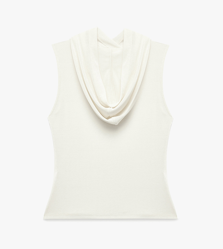 Solid Hooded Neck Sleeveless Top