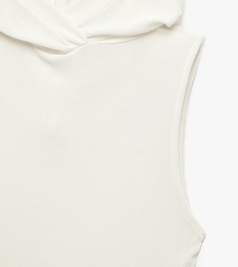 Solid Hooded Neck Sleeveless Top