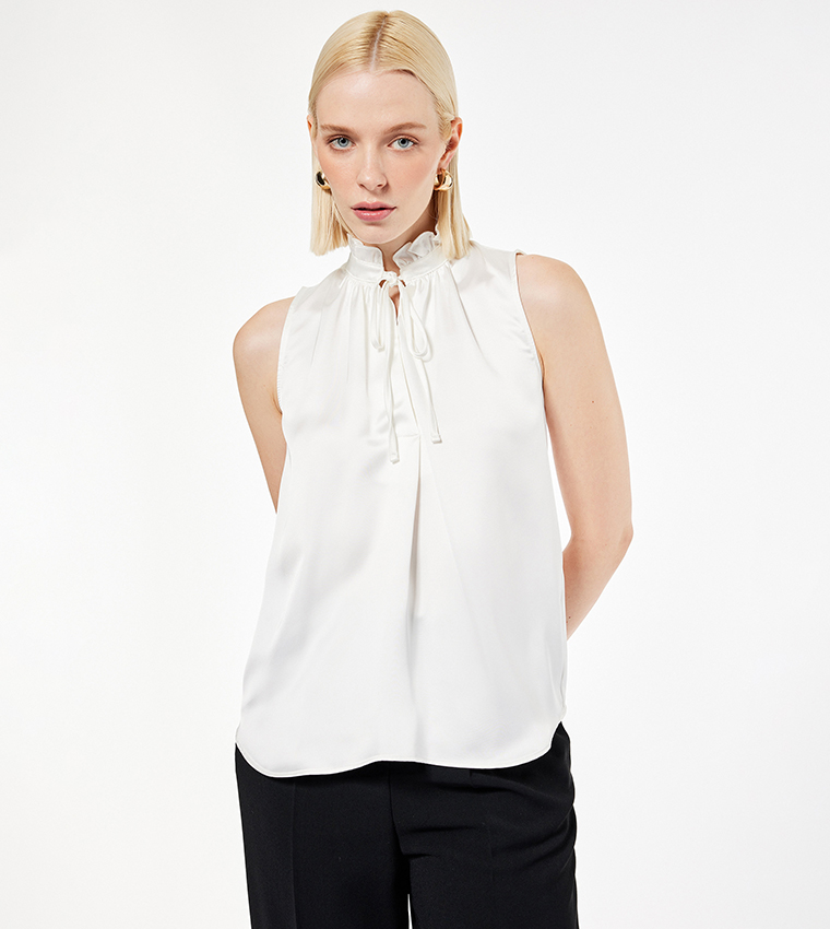 كوتون  توبات بلا أكمام  - أبيض Sleeveless Tops