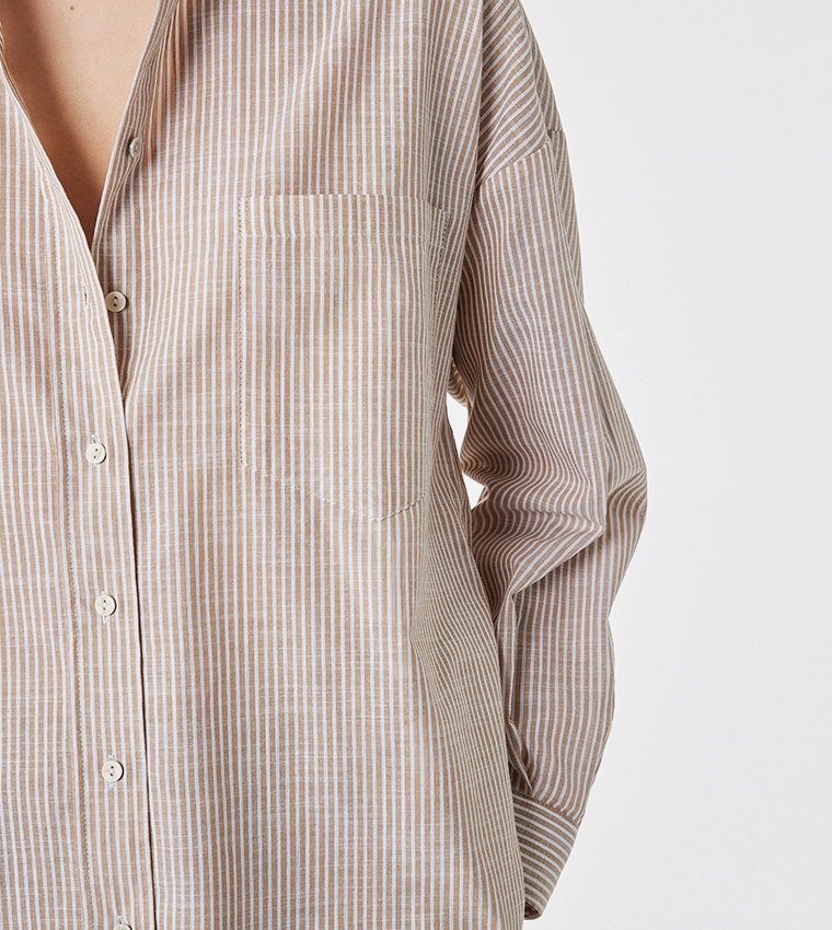 Striped Long Sleeves Oversized Shirt