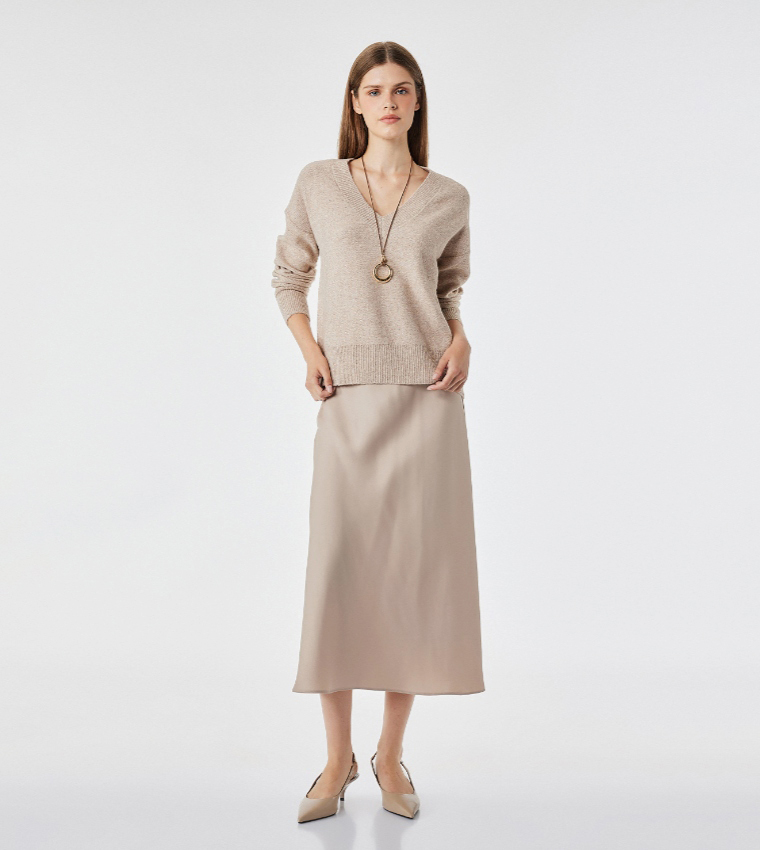 Solid A-Line Midi Skirt